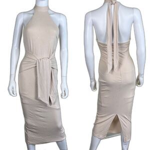 Hello Molly Women's Size M La La La Love Cream Ribbed Halter Midi NEW Dress